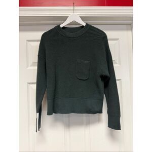 FLX Military Olive Green Front Pocket Sleeve Stripe Crew Neck Sweater sz L EUC